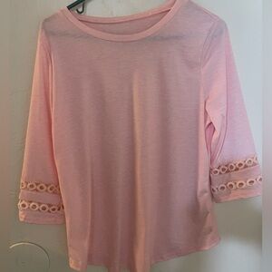 SHEIN Pink Blouse with 3/4 Sleeves and Eyelet Trim